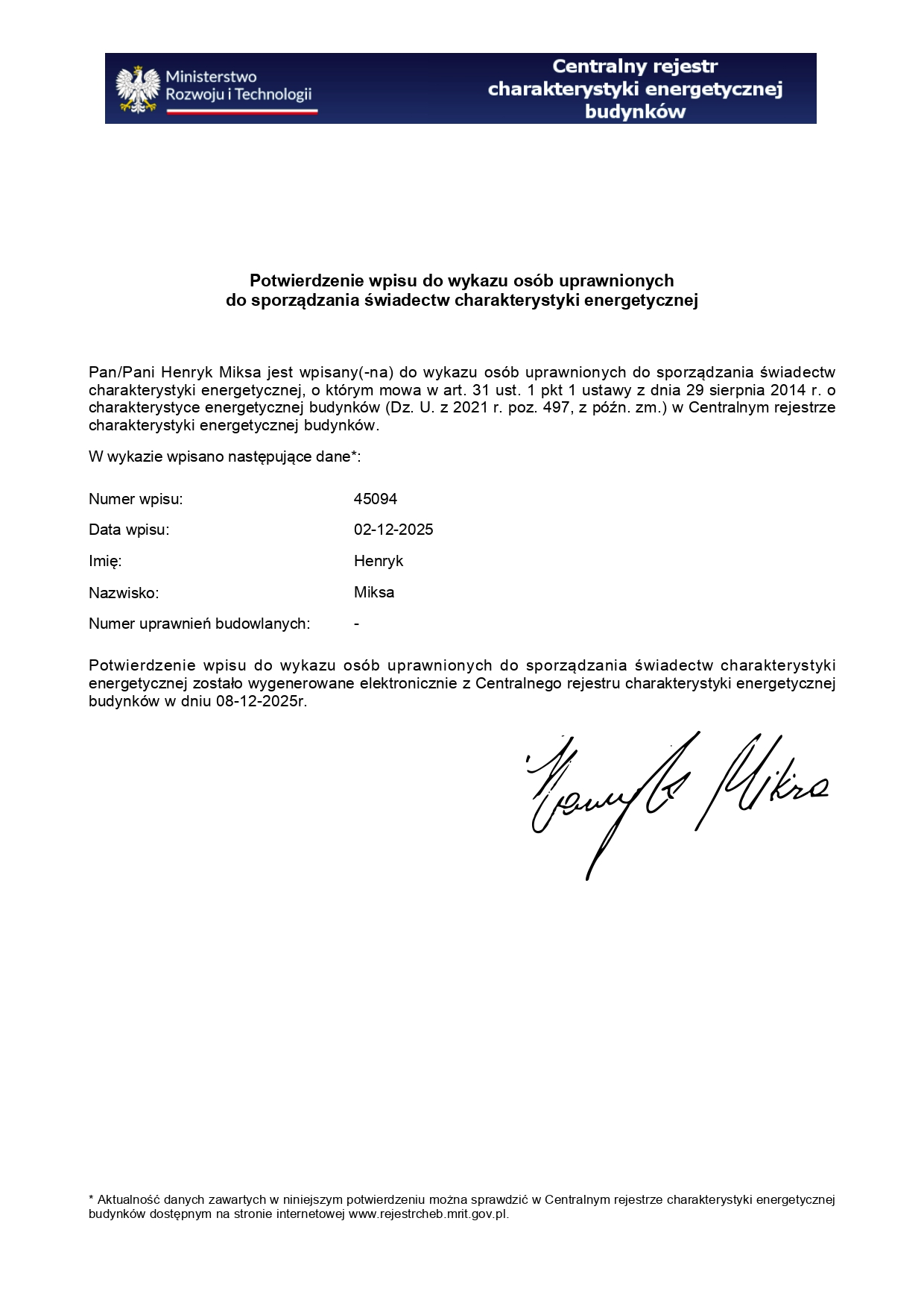 Potwierdzenie uprawnień