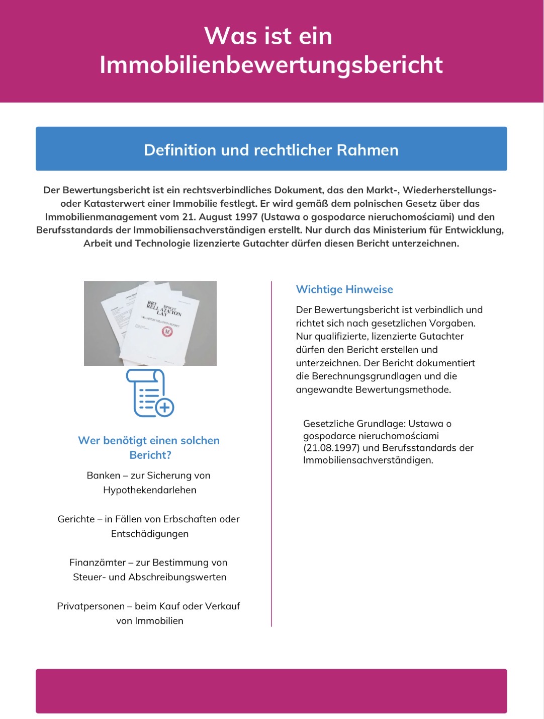 Immobilienbewertungsbericht in Polen