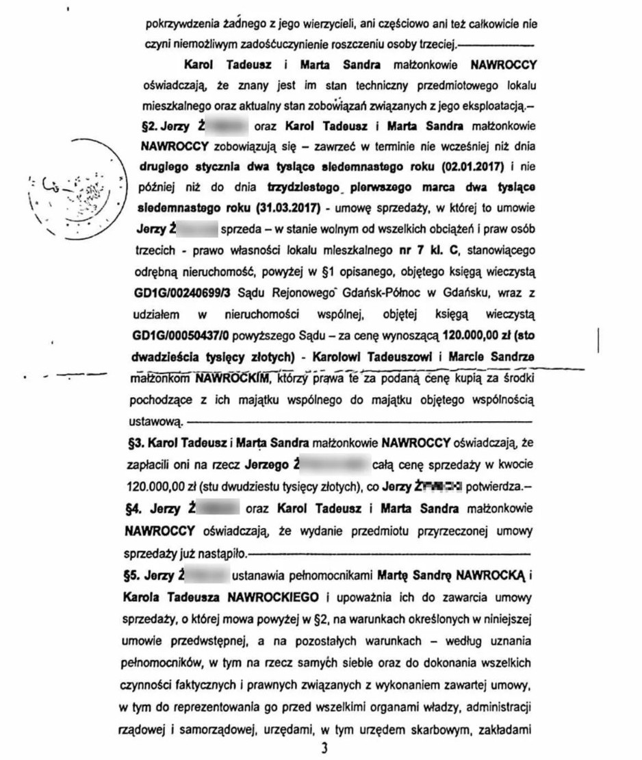 Akt notarialny kupna mieszkania przez K. Nawrockiego