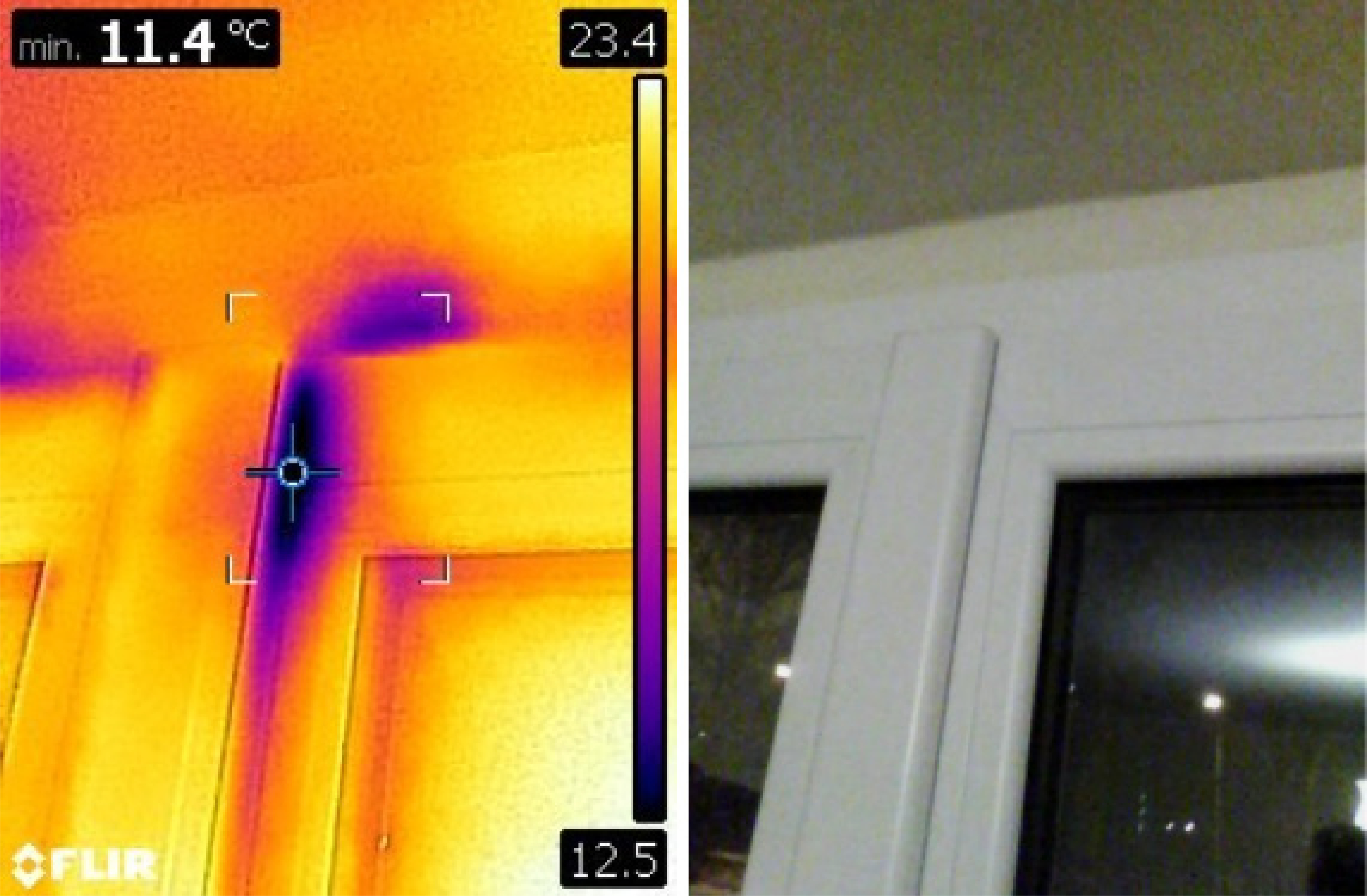 Zdjęcie przedstawia okno badane kamerą termowizyjną w Elblągu