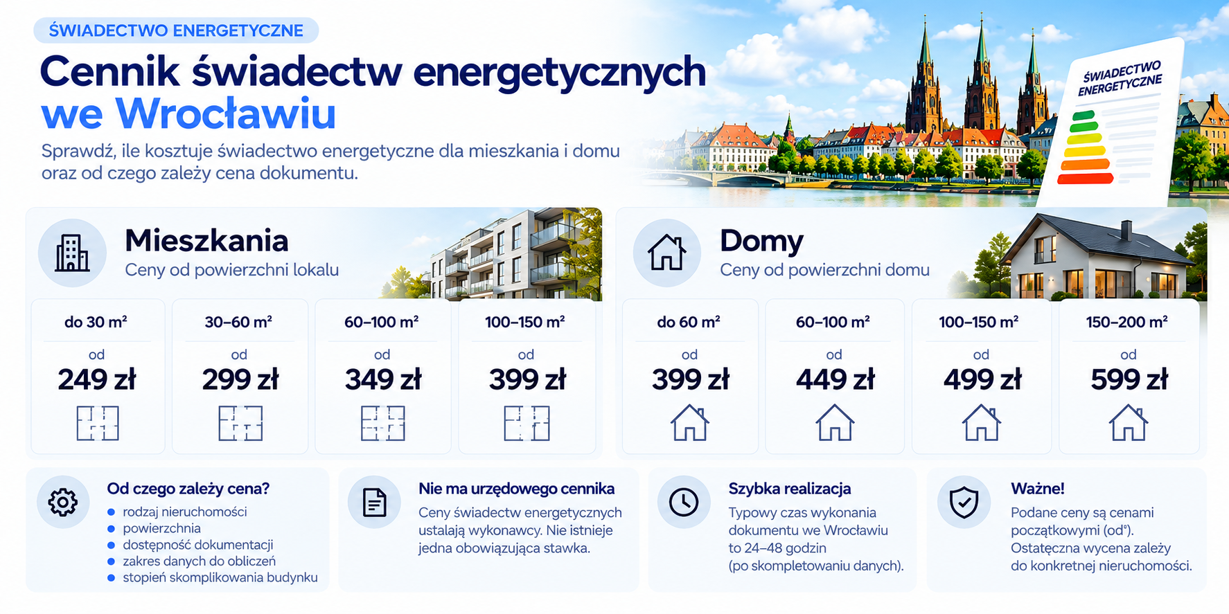 Ceny świadectw energetycznych dla mieszkań i domów