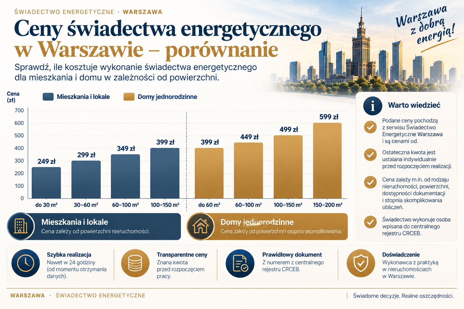 Ceny świadectwa energetycznego według powierzchni nieruchomości