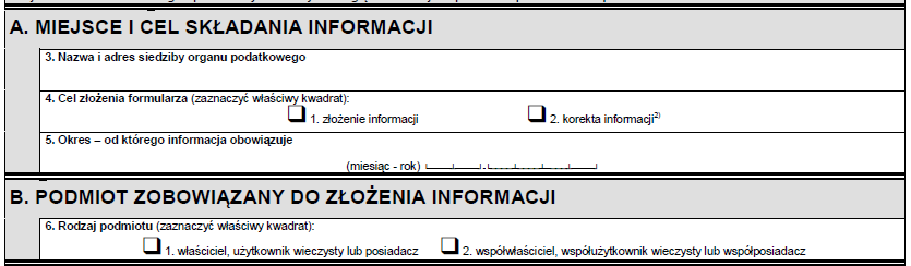 Sekcja A i B deklaracji IN-1