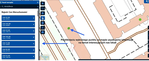 Lista transakcji na zrzucie ekranu z Geoportalu.