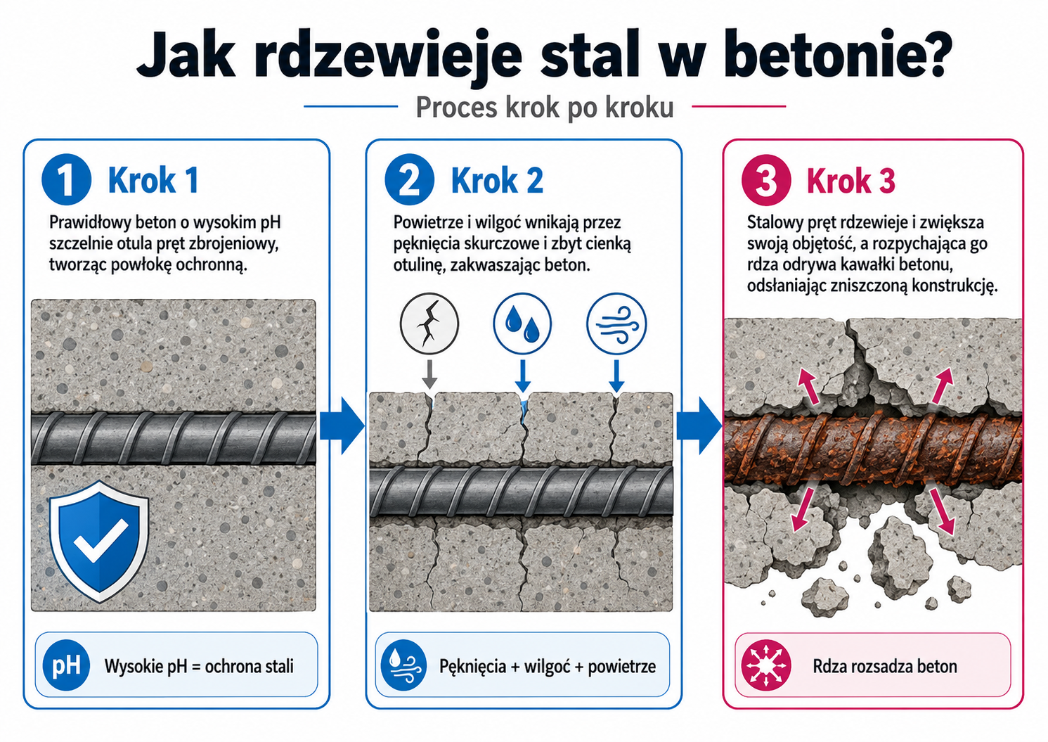Jak rdzewieje stal w betonie? (Proces krok po kroku)