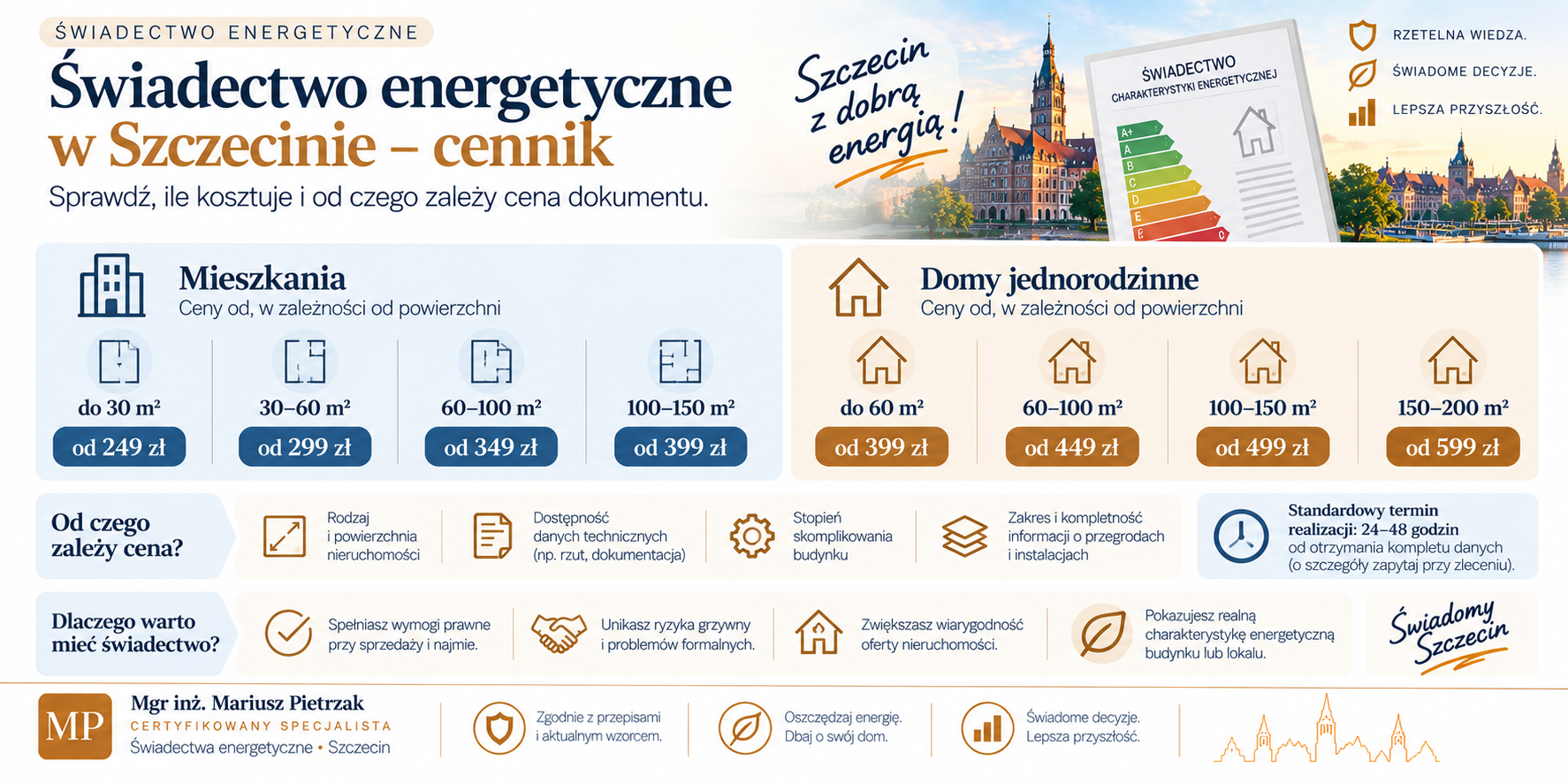 Koszt świadectwa energetycznego mieszkania i domu w Szczecinie