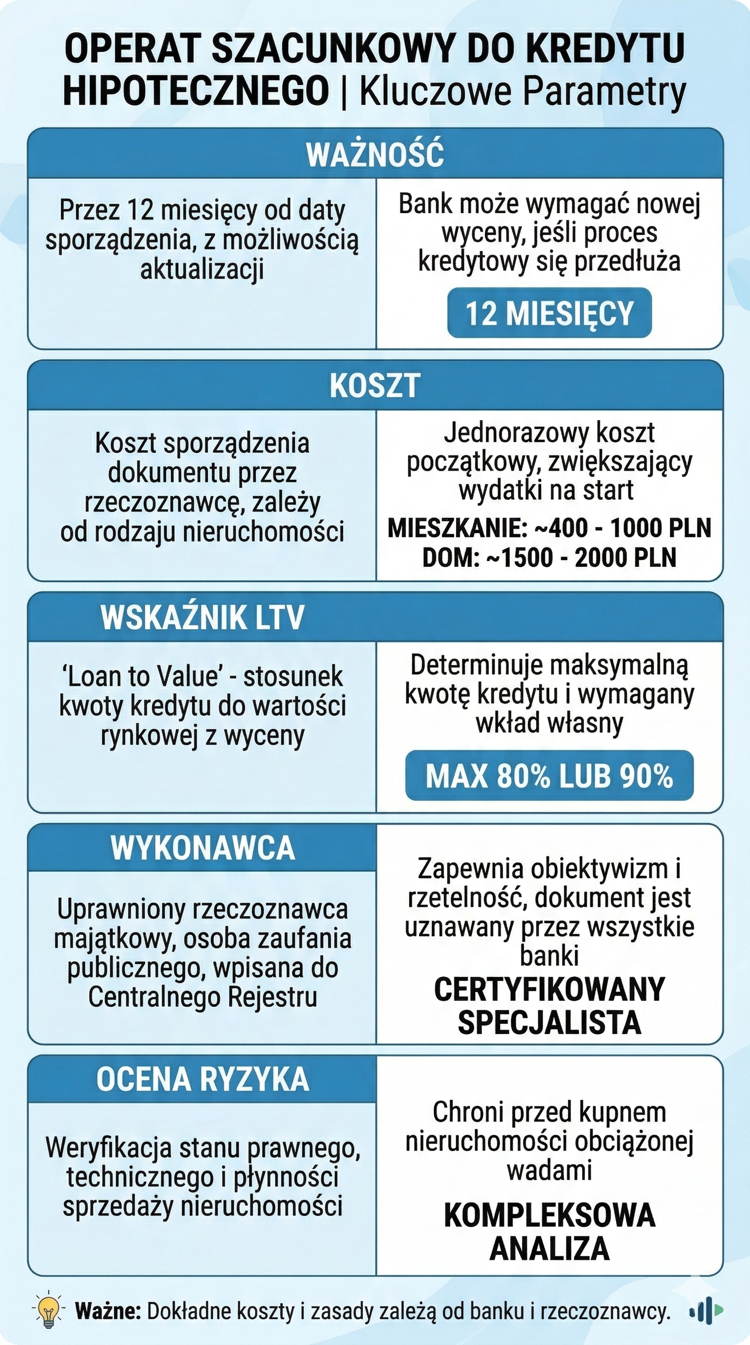 Kluczowe parametry operatu do kredytu hipotecznego.