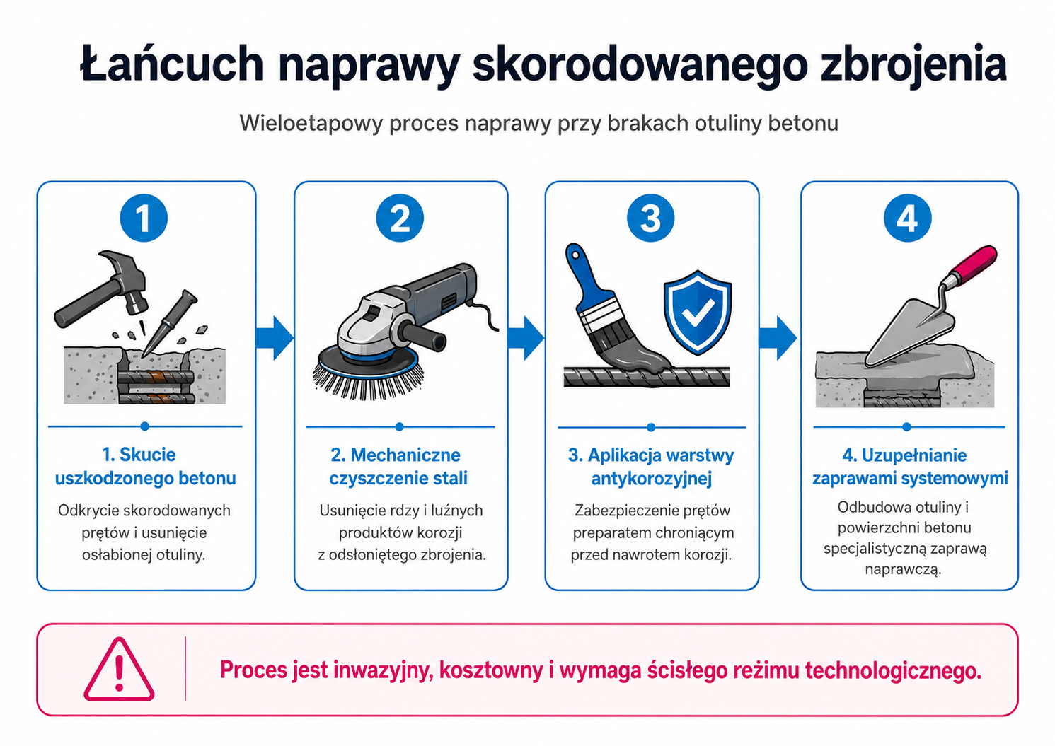 Łańcuch naprawy skorodowanego zbrojenia