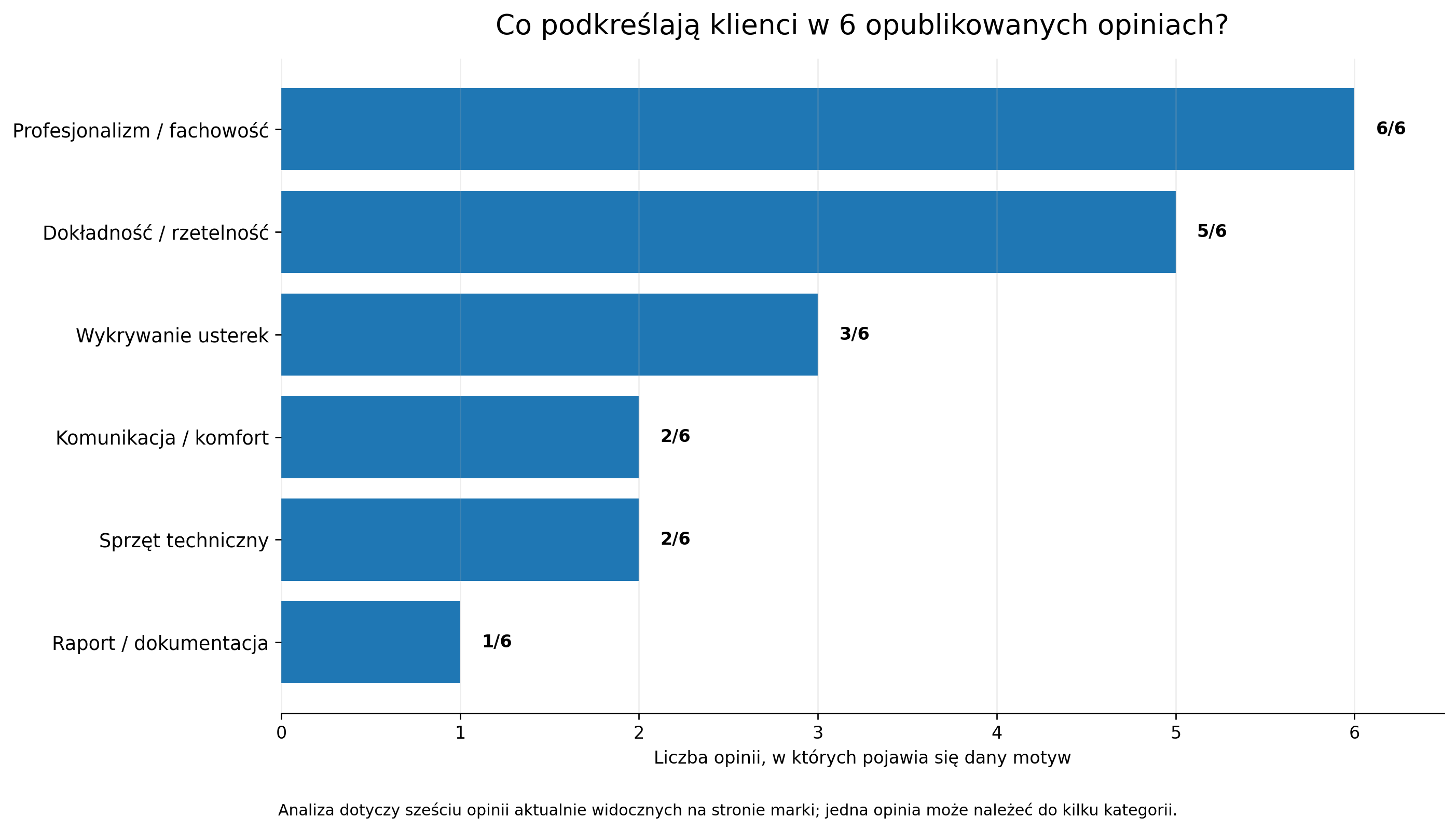 Najczęściej powtarzające się motywy w 6 opiniach opublikowanych na stronie marki