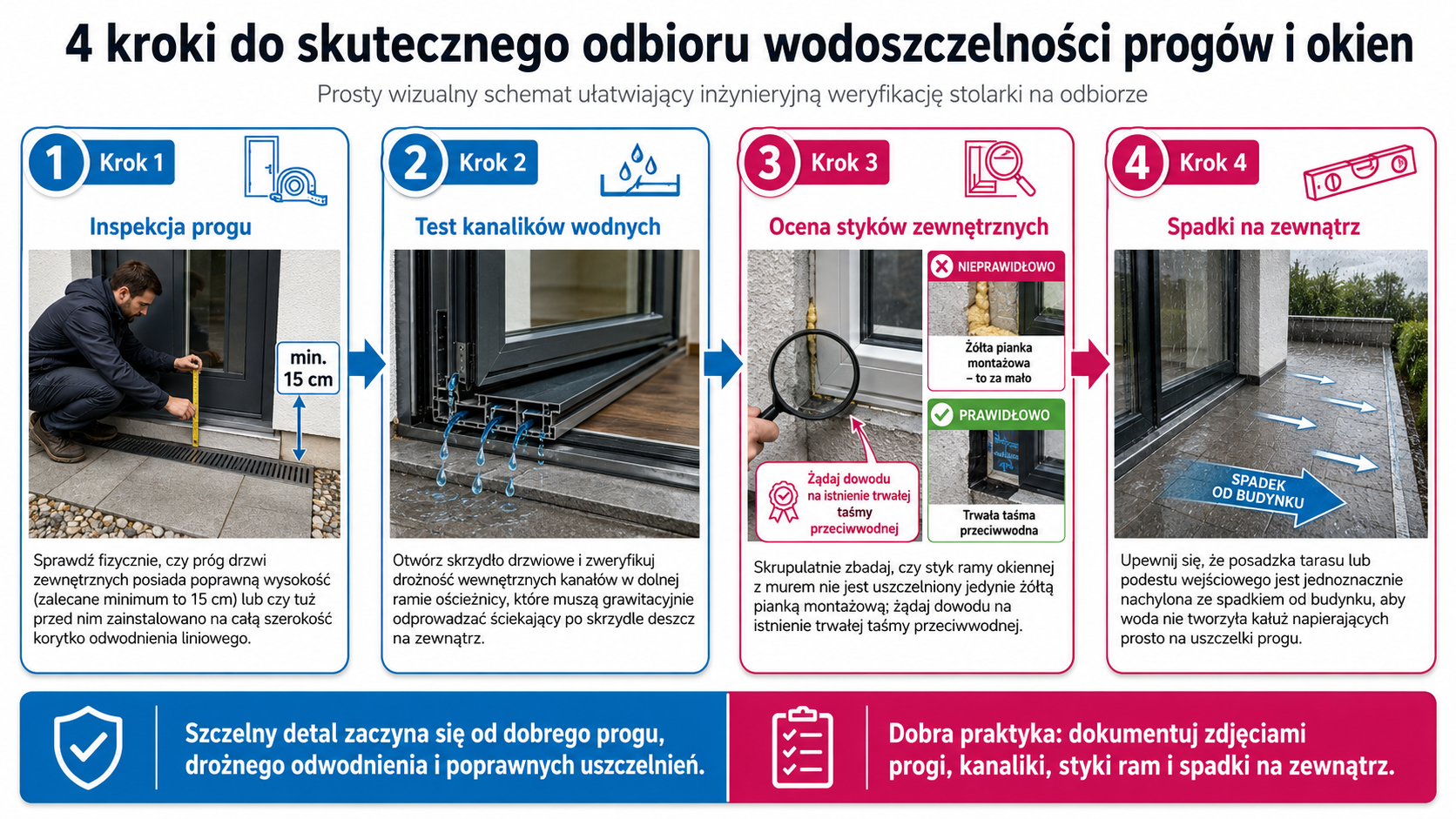 4 kroki do skutecznego odbioru wodoszczelności progów i okien