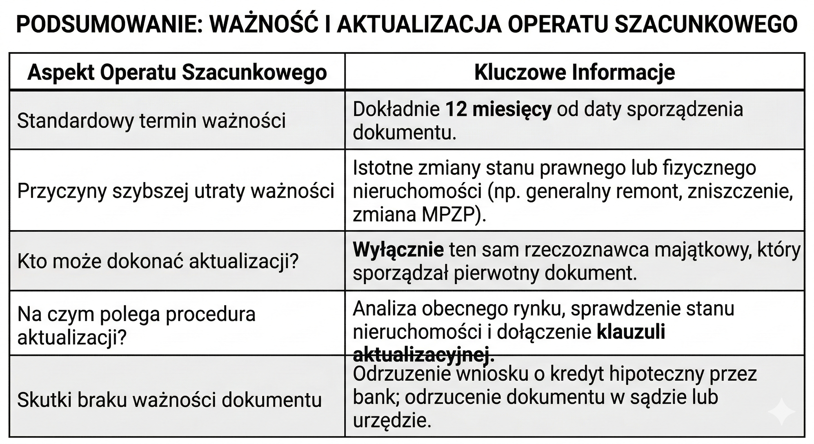 Ważność operatu i jego aktualizacja.