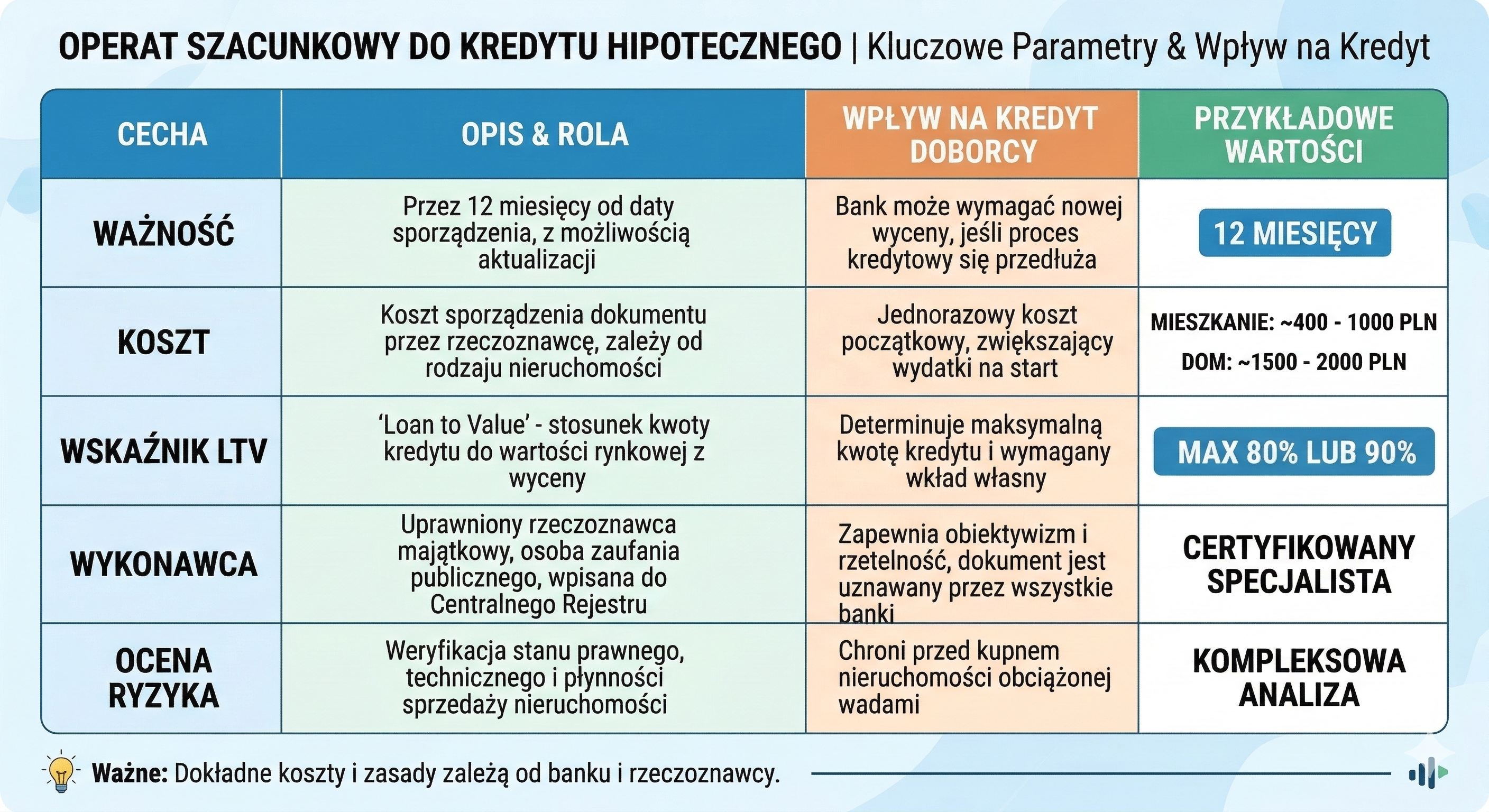 Jakie są kolejne parametry związane z operatem szacunkowym?