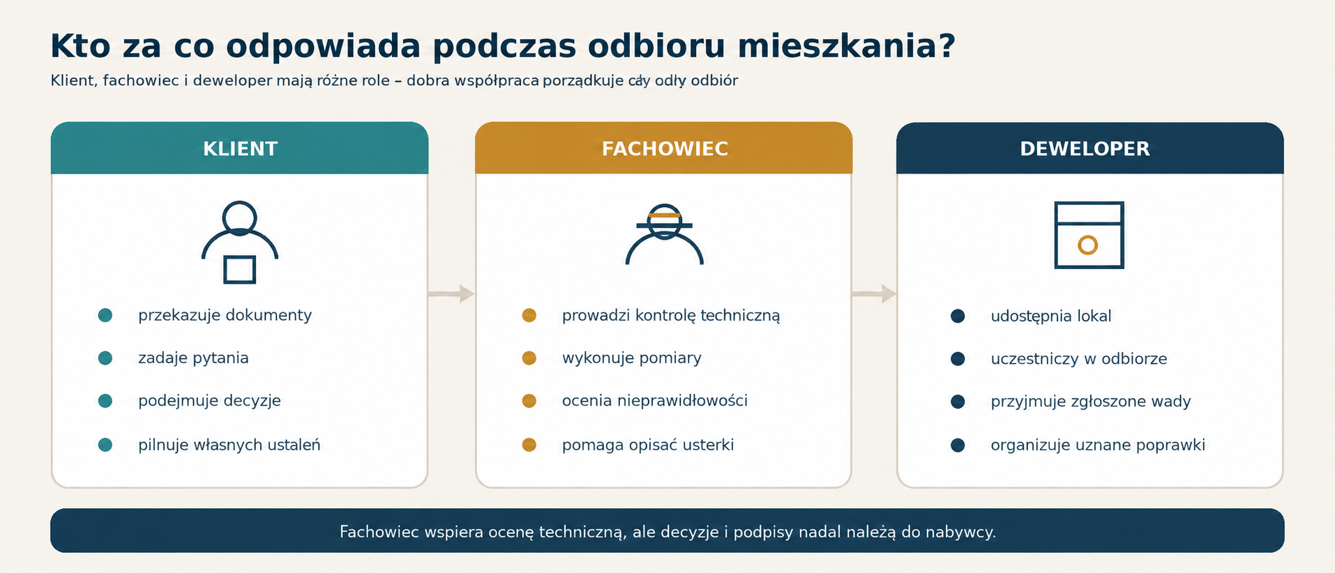Role klienta, fachowca i dewelopera podczas odbioru