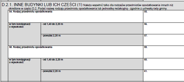 Sekcja deklaracji IN-1 dotycząca budynków i ich części.