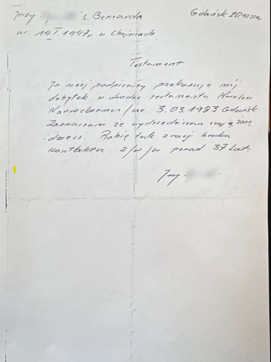 Fragment testamentu Jerzego Ż