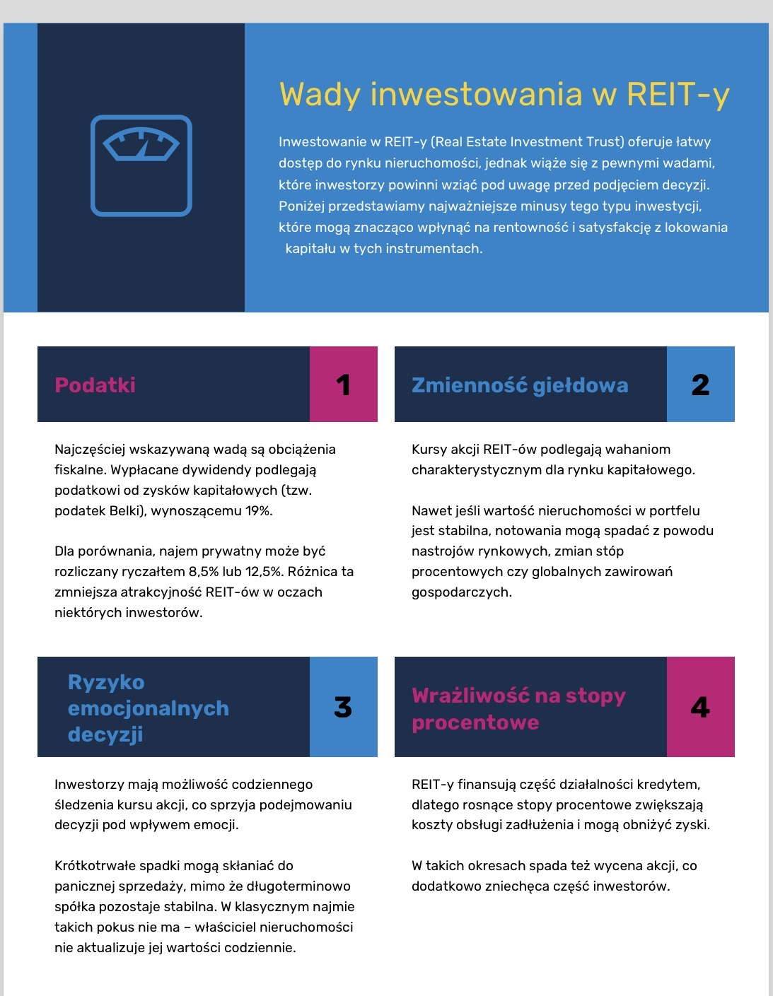Wady inwestowania w REIT-y